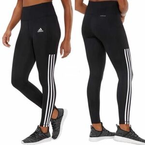 Adidas PRIMEGREEN Three Stripe Black White Hight Waisted 7/8 Leggings Sz Medium